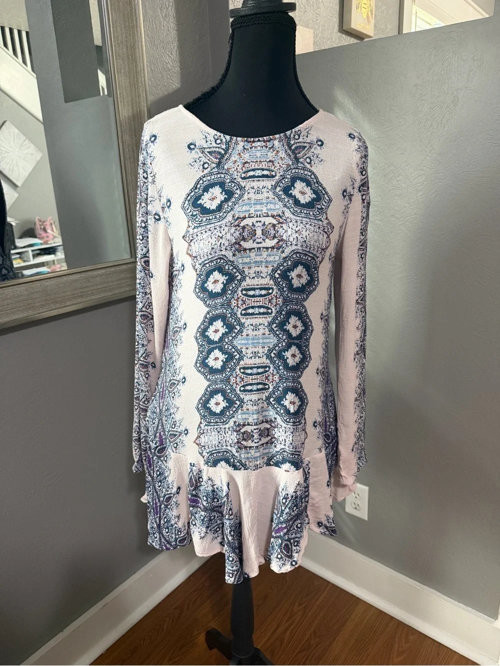 Free People Smooth Talker Paisley Boho Cottagecore Open Back tunic dress XS